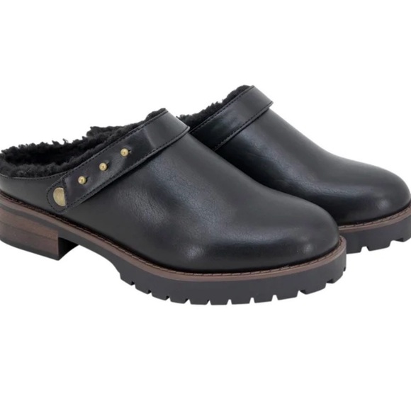 Kensie Black Leather Mules with Shearling Lining size 7.5 - Picture 2 of 5